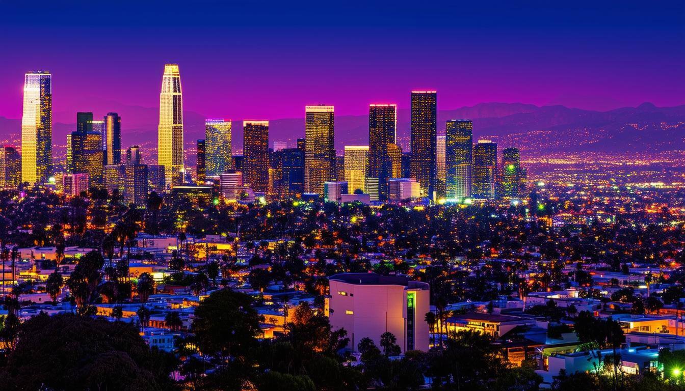 vibrant los angeles skyline at night